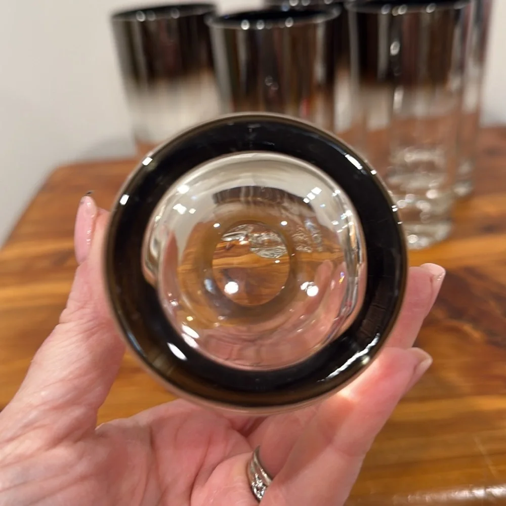 Vtg Mid Century Modern Dorothy Thorpe Style Mercury Fade Design Bar Glasses x 6